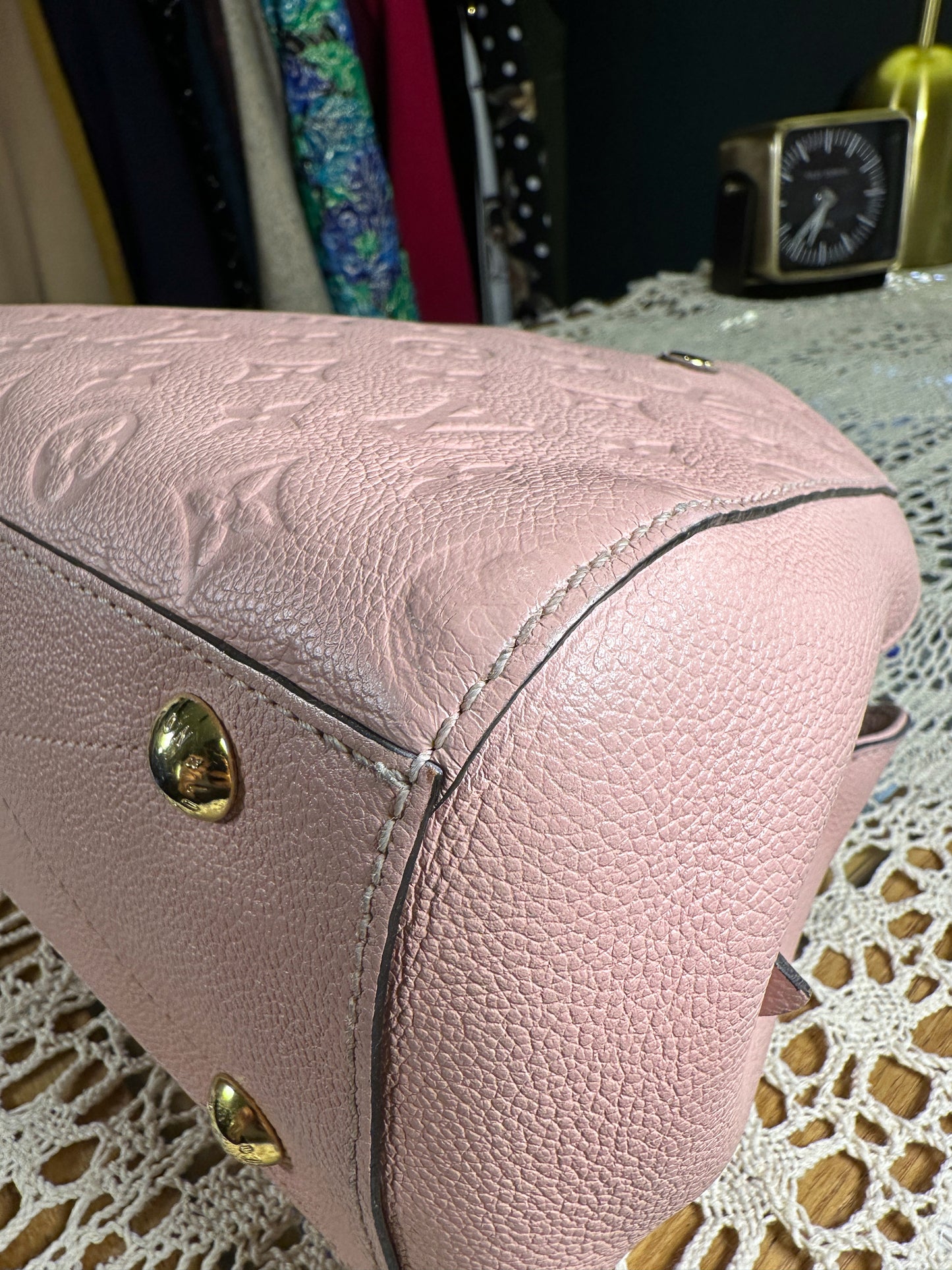 Louis Vuitton 100% Genuine Authentic Monogram Leather Montaigne Handbag, Pastel Pink, Great Condition