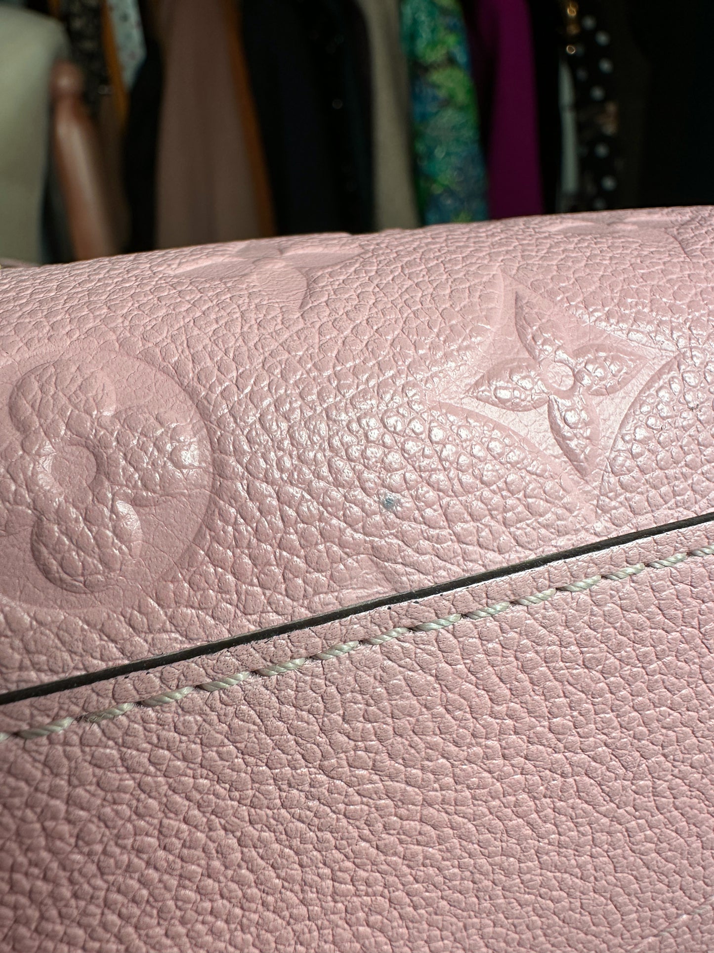 Louis Vuitton 100% Genuine Authentic Monogram Leather Montaigne Handbag, Pastel Pink, Great Condition