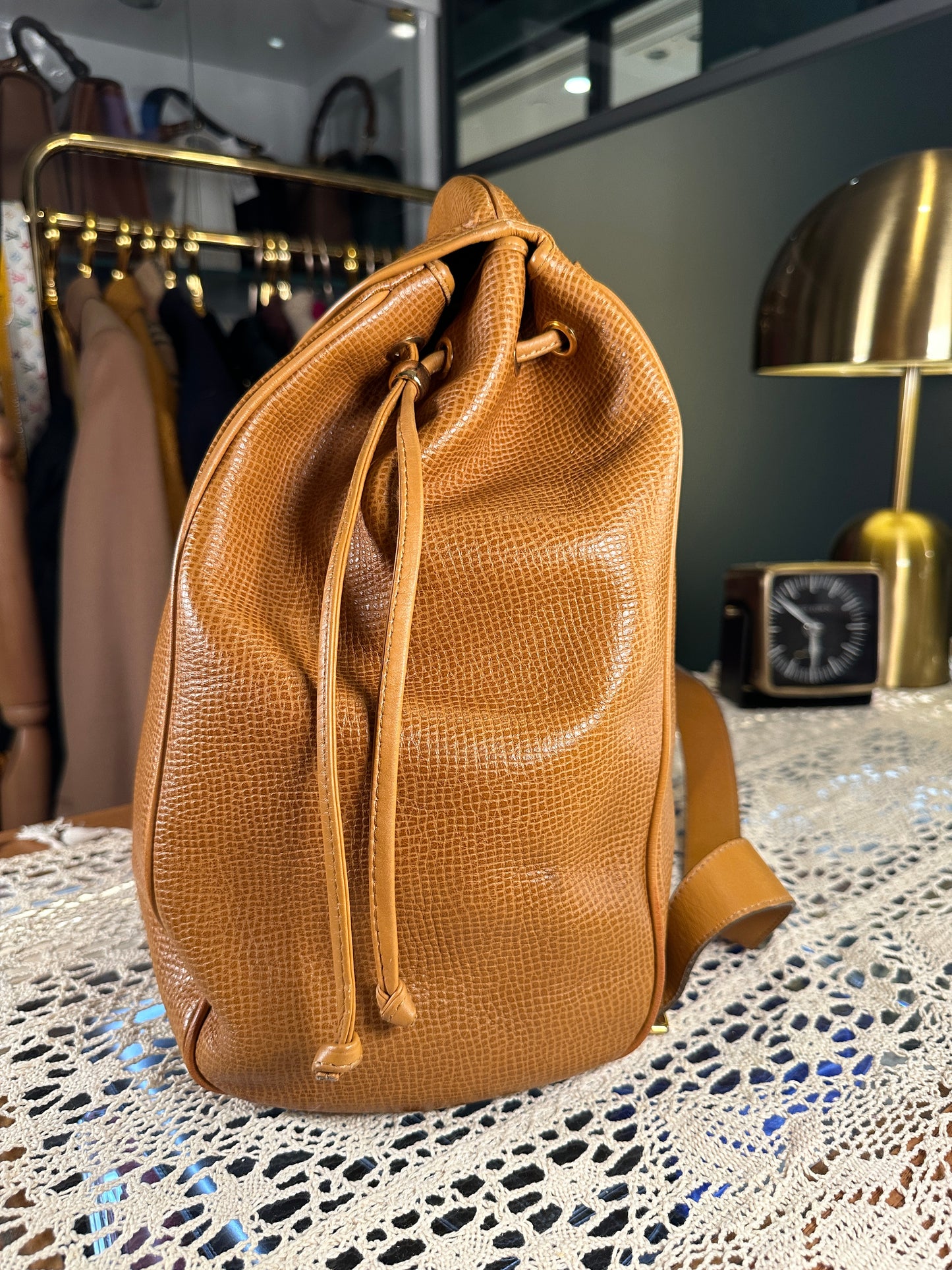 CHRISTIAN DIOR VINTAGE 100% Authentic Genuine Leather Drawstring Backpack, Yellow, 2000's, Great Condition, Rare
