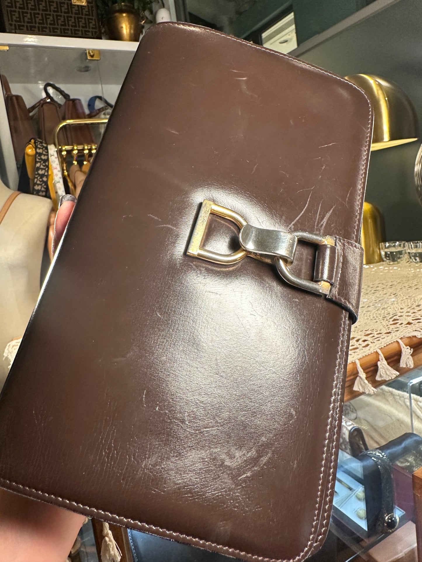 GUCCI VINTAGE 100% Authentic Genuine Leather Clutch / Shoulder Two Way Bag, Late 70's - Early 80's, Dark Brown, Good Condition