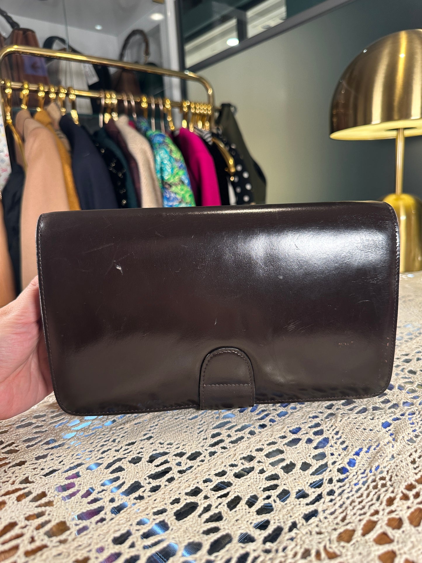 GUCCI VINTAGE 100% Authentic Genuine Leather Clutch / Shoulder Two Way Bag, Late 70's - Early 80's, Dark Brown, Good Condition