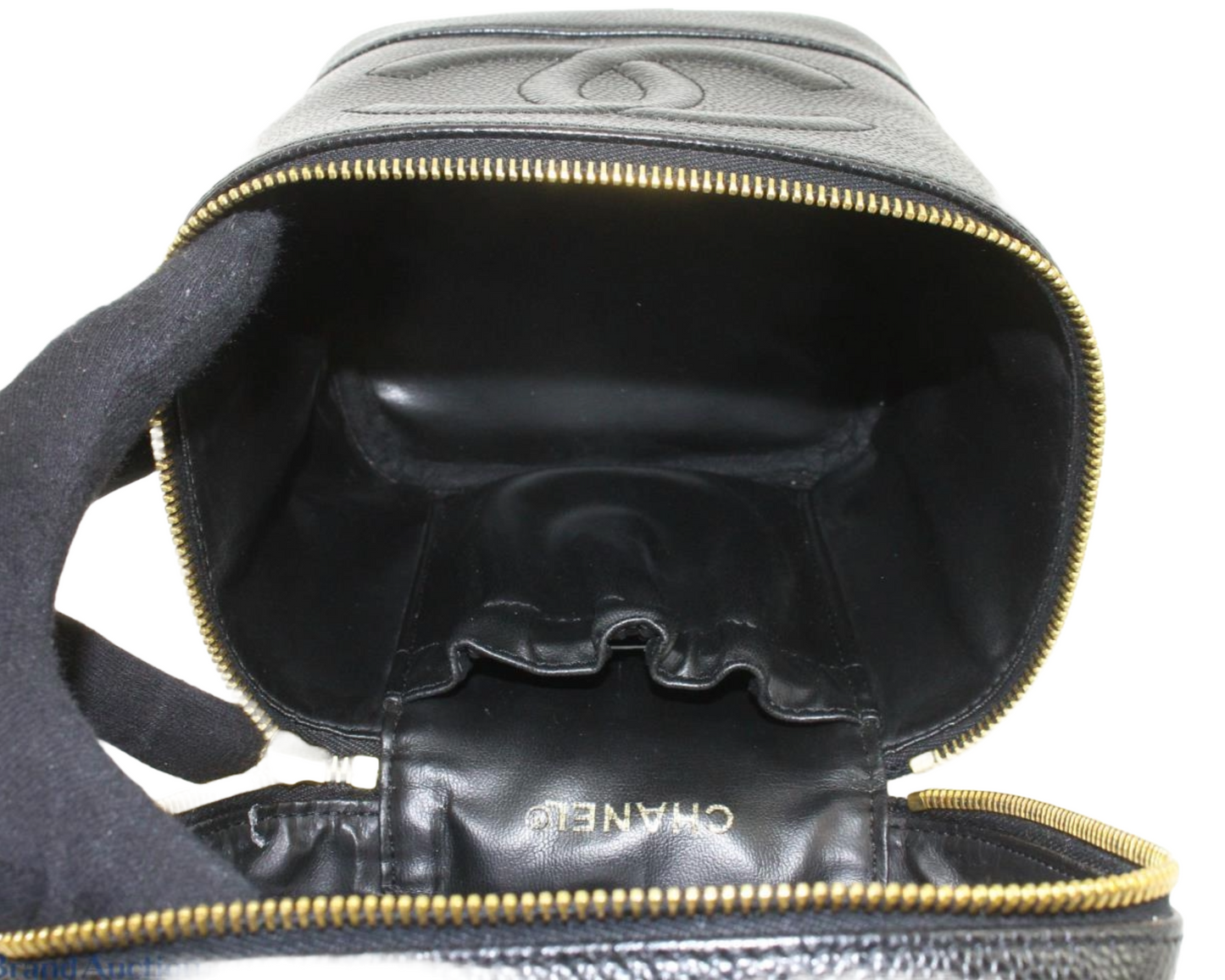 CHANEL VINTAGE 100% Authentic Genuine Leather Makeup Vanity Case Bag, Series 7, Black, 2002-2003, Good Condition