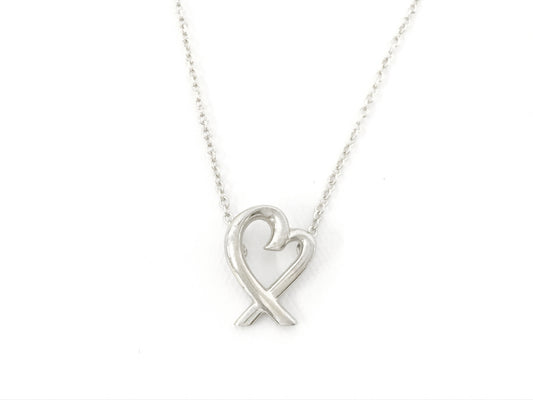 TIFFANY & Co. VINTAGE 100% Authentic Genuine Paloma Picasso Loving Heart Necklace, 925 Silver, 1990's, Great Condition
