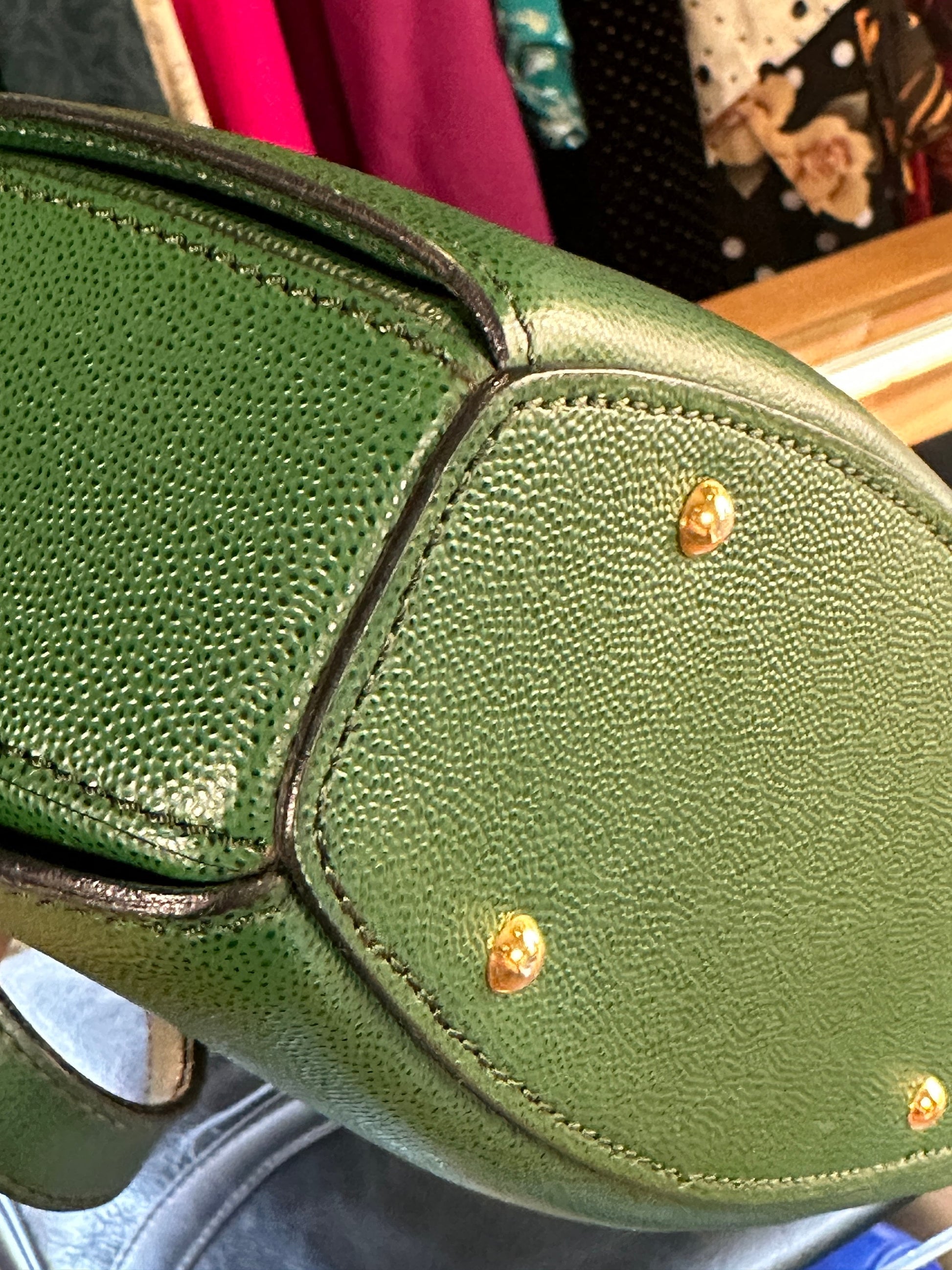 CELINE VINTAGE 100% Authentic Genuine, Leather Double Strap Shoulder Bag, Green, late 90's, Great Condition