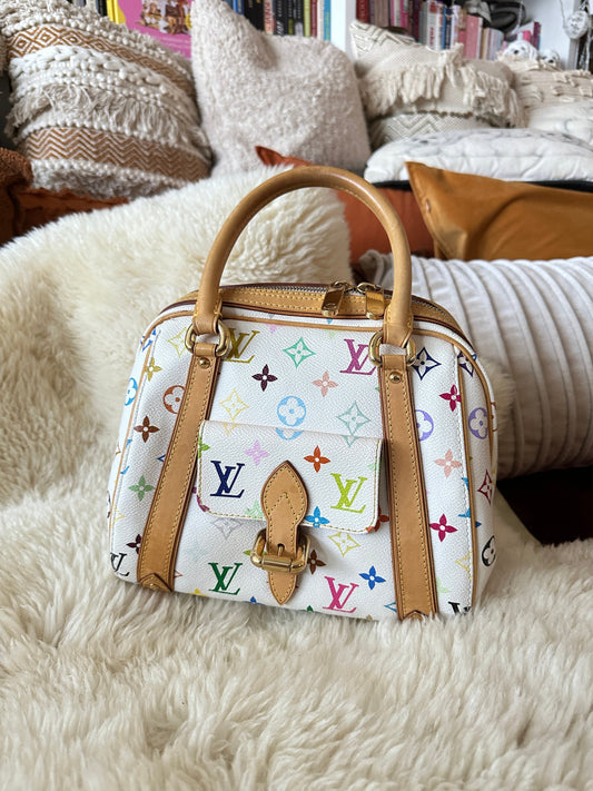 LOUIS VUITTON x Takashi Murakami VINTAGE 100% Authentic Genuine Handbag, Monogram Multi-color on White, 2000's, Great Condition