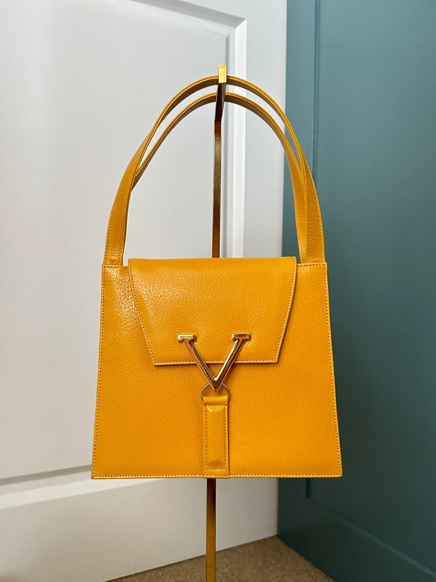 VALENTINO VINTAGE 100% Authentic Genuine Leather Handbag, Yellow, 1990's, Great Condition