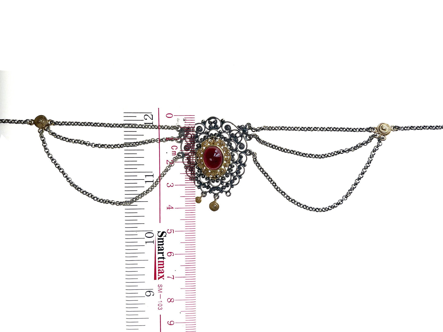 VINTAGE EUROPEAN Bavaria Style Garnet Necklace in Silver and Gold Plated with Large Centre Cabochon Garnet