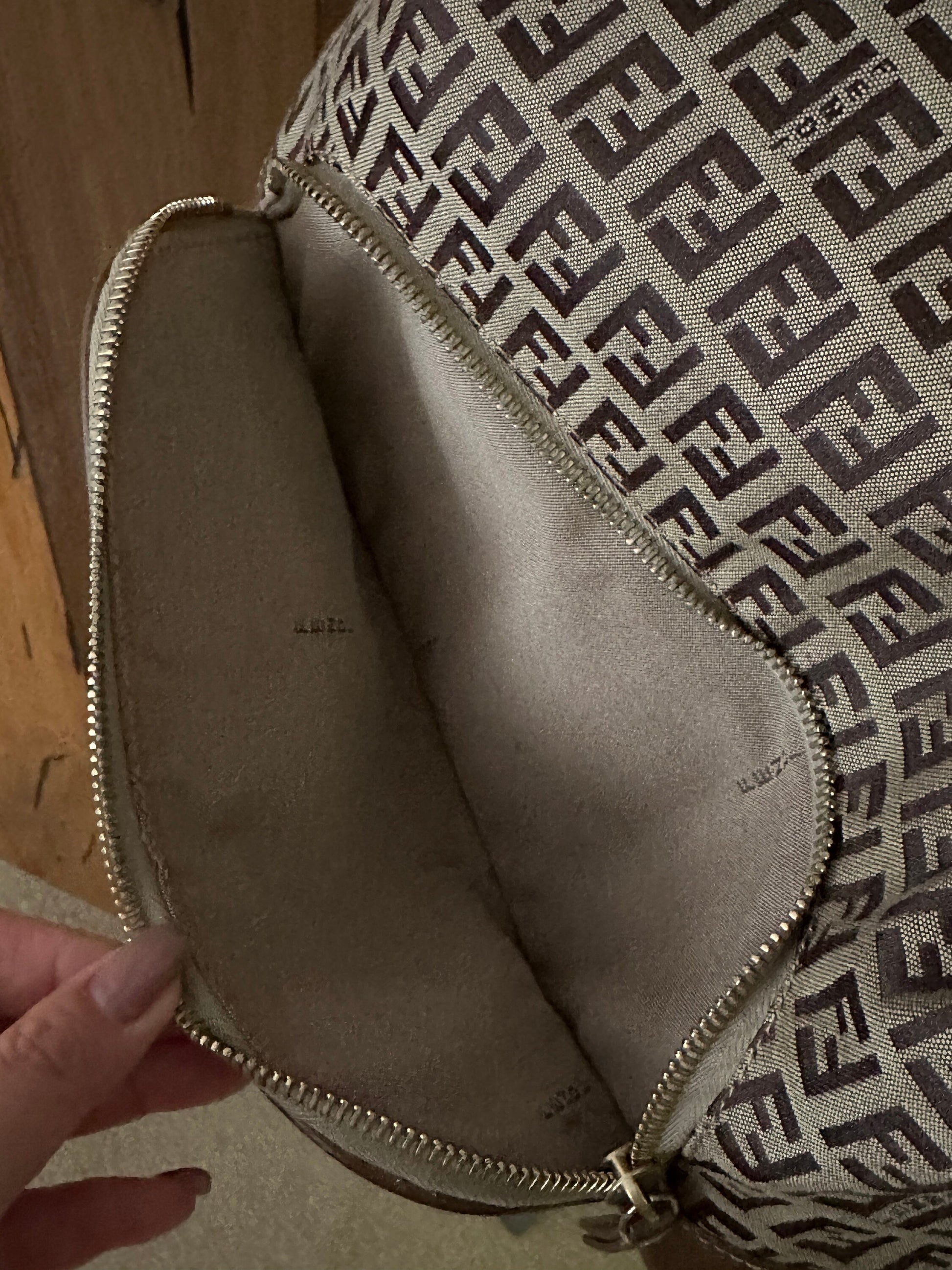 FENDI VINTAGE, 100% Authentic Genuine, Monogram Shoulder Bag, FF Logo Canvas with Brown Leather Strap, 1990's, Great Condition, Rare