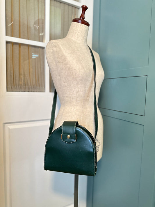 DIOR VINTAGE 100% Authentic Genuine Leather Cross-body Bag, Dark Moss Green, 1980's, Good Condition