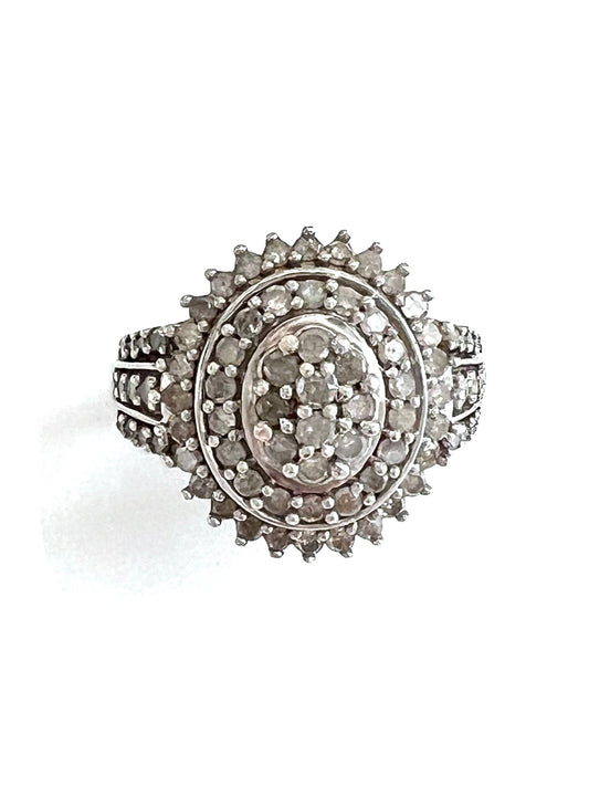 Vintage Paved Silver Diamond Cocktail Ring with Total Over 2 Carat Natural Diamonds, Circa 1970 from Germany