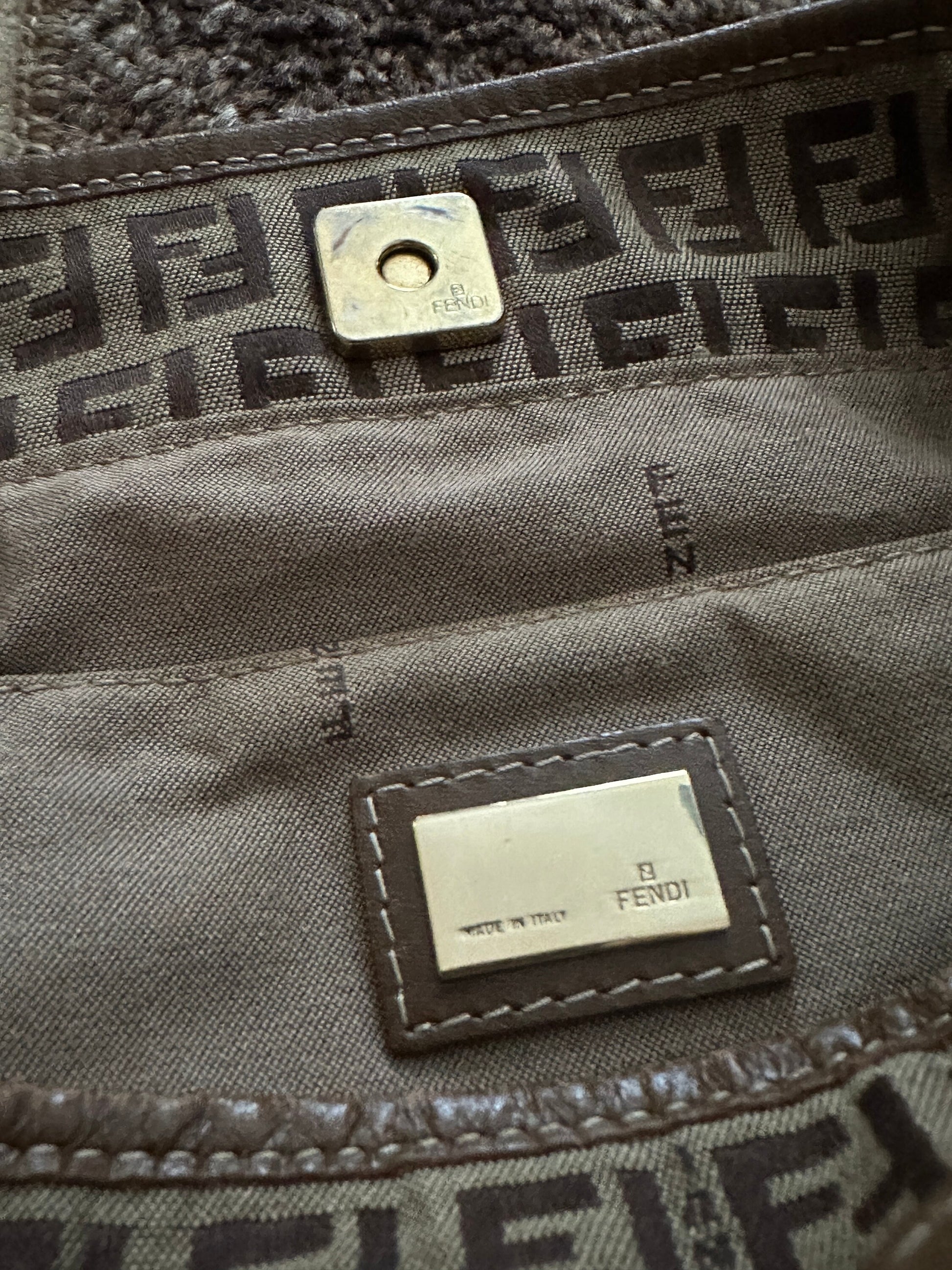 FENDI VINTAGE, 100% Authentic Genuine, Monogram Shoulder Bag, FF Logo Canvas with Brown Leather Strap, 1990's, Great Condition, Rare