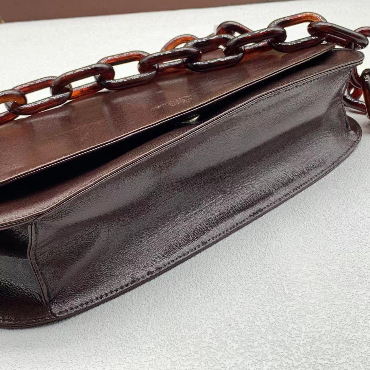 PRADA VINTAGE 100% Authentic Genuine Leather Shoulder Bag, Brown, 2000's, Good Condition