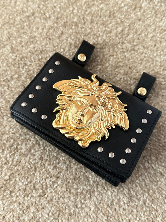 VERSACE VINTAGE 100% Authentic Genuine Gianni Versace Medusa Gold Stud Medusa Sunburst Mini Belt Bag, Black, 1994, Great Condition, Rare