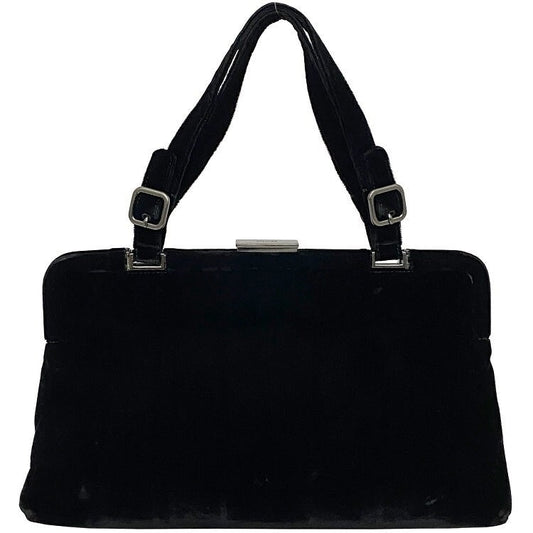 PRADA VINTAGE, 100% Authentic Genuine, Velvet Double Handle Hand Bag, Black, 1990's, Great Condition, Rare, Grade AB