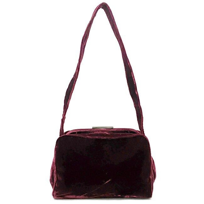 PRADA VINTAGE 100% Authentic Genuine, Velvet Shoulder Bag, Dark Red, 1990's, Great Condition, Rare, Grade AB