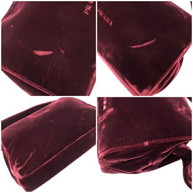 PRADA VINTAGE 100% Authentic Genuine, Velvet Shoulder Bag, Dark Red, 1990's, Great Condition, Rare, Grade AB