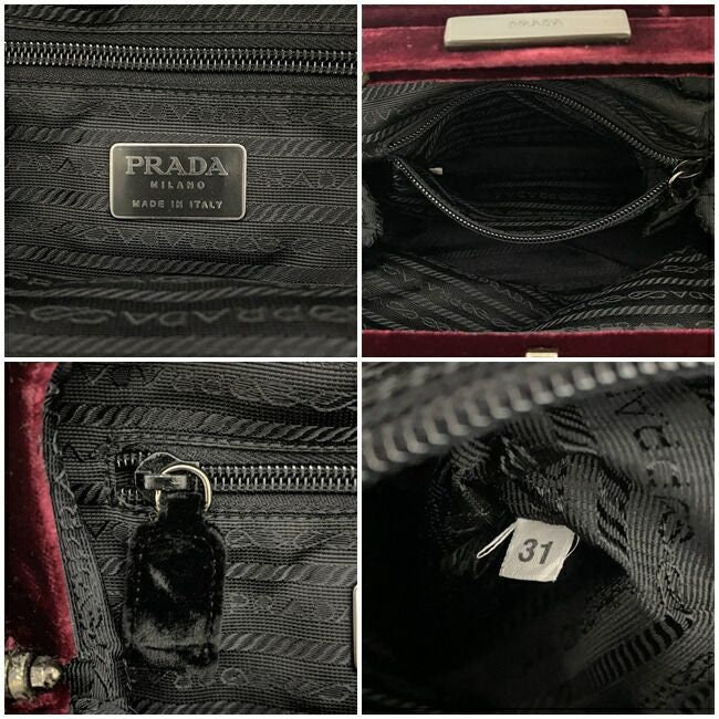 PRADA VINTAGE 100% Authentic Genuine, Velvet Shoulder Bag, Dark Red, 1990's, Great Condition, Rare, Grade AB