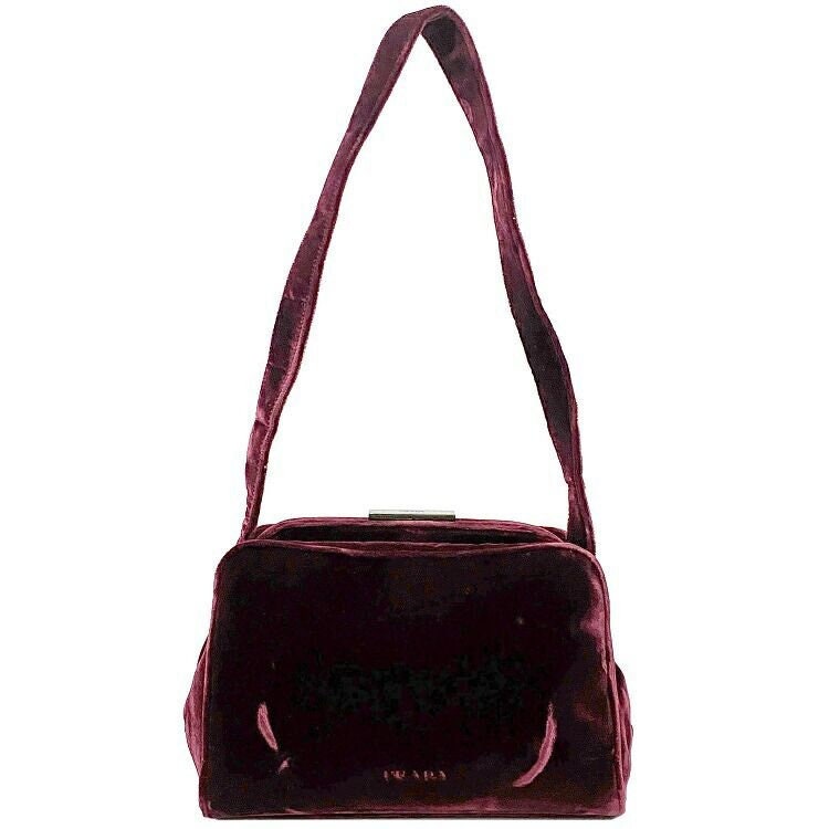 PRADA VINTAGE 100% Authentic Genuine, Velvet Shoulder Bag, Dark Red, 1990's, Great Condition, Rare, Grade AB