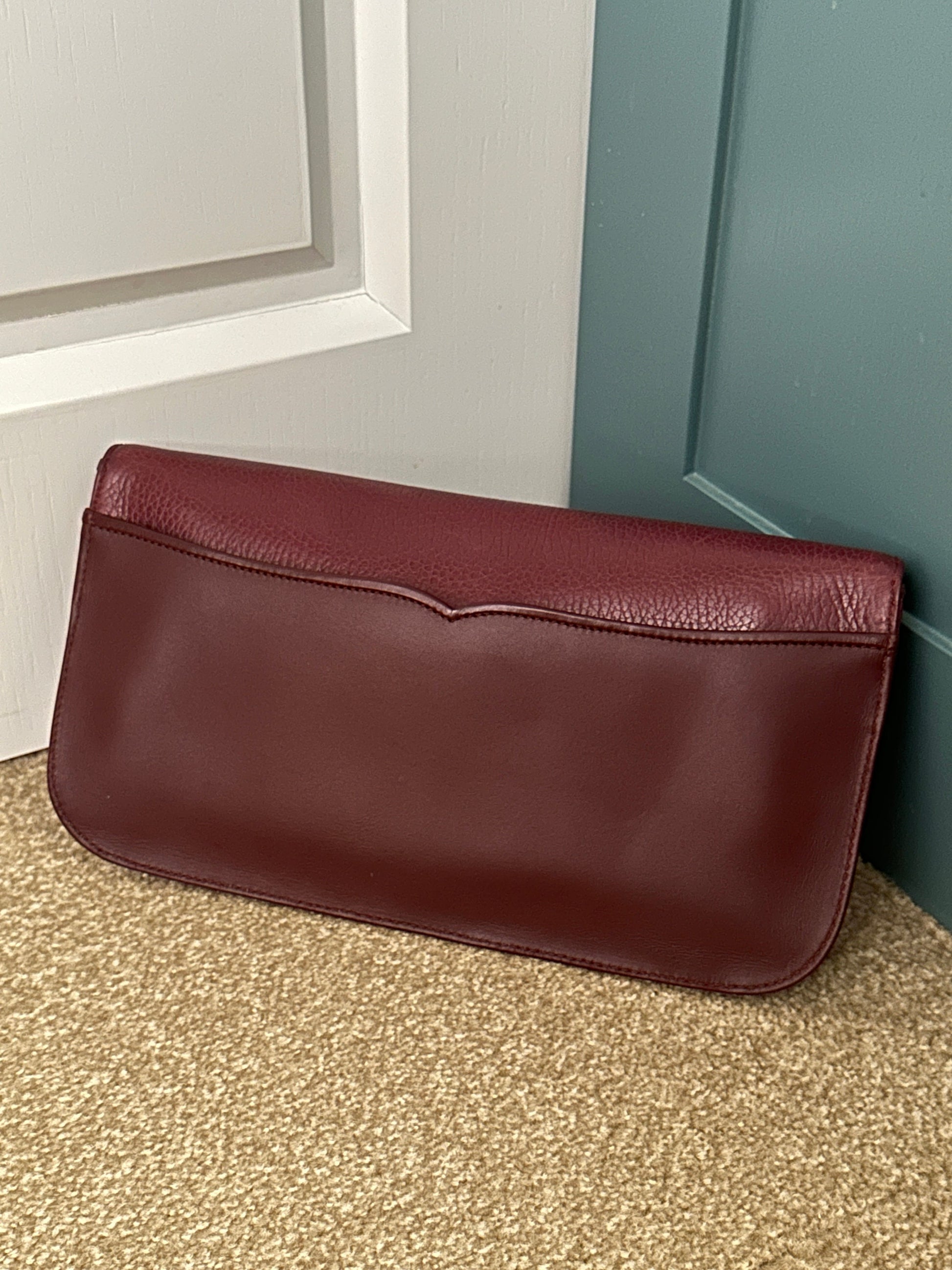 CARTIER VINTAGE 100% Authentic Genuine, Must de Cartier Leather Clutch Bag, Dark Red 1990's, Great Condition, Grade AB