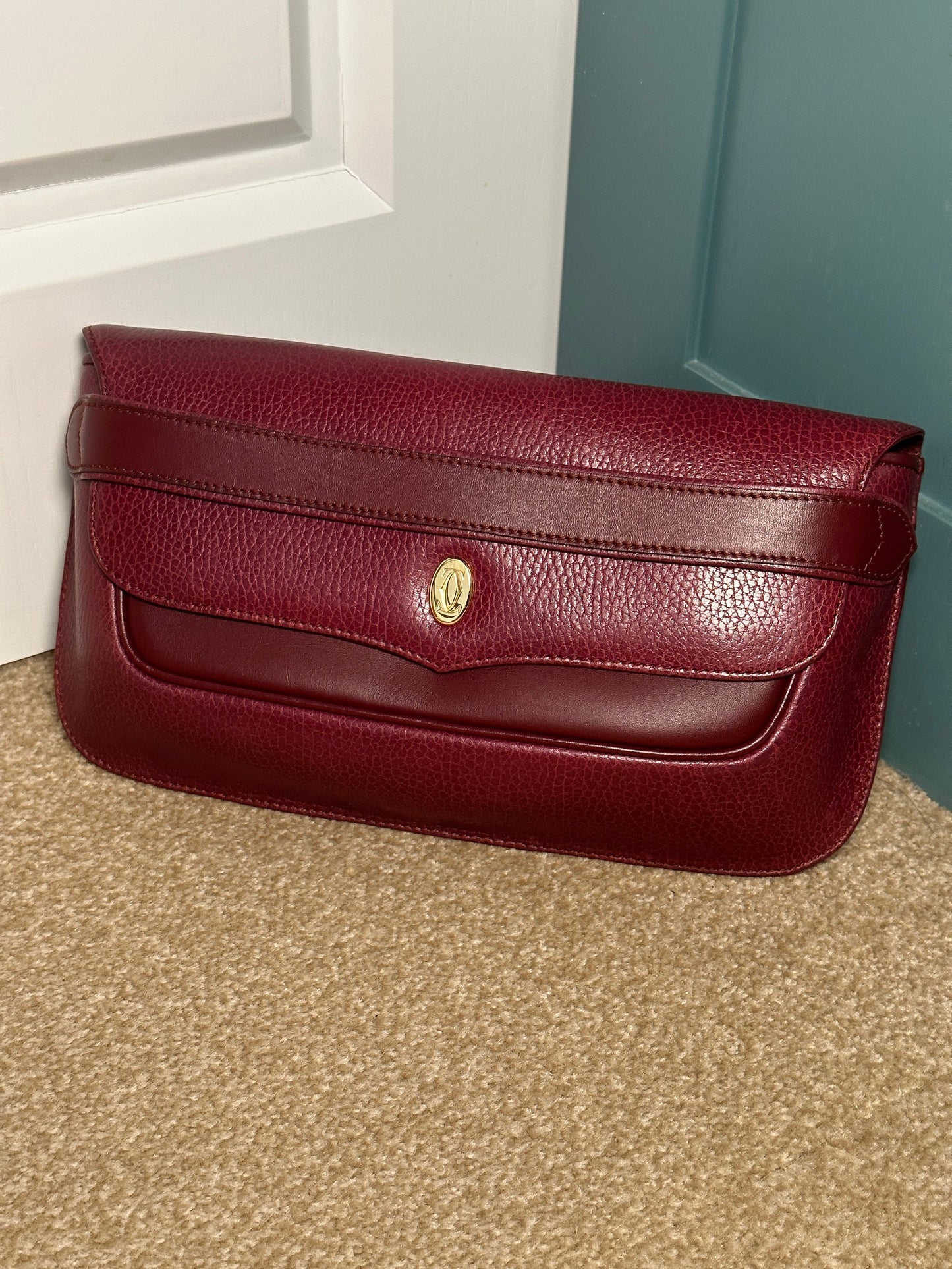 CARTIER VINTAGE 100% Authentic Genuine, Must de Cartier Leather Clutch Bag, Dark Red 1990's, Great Condition, Grade AB