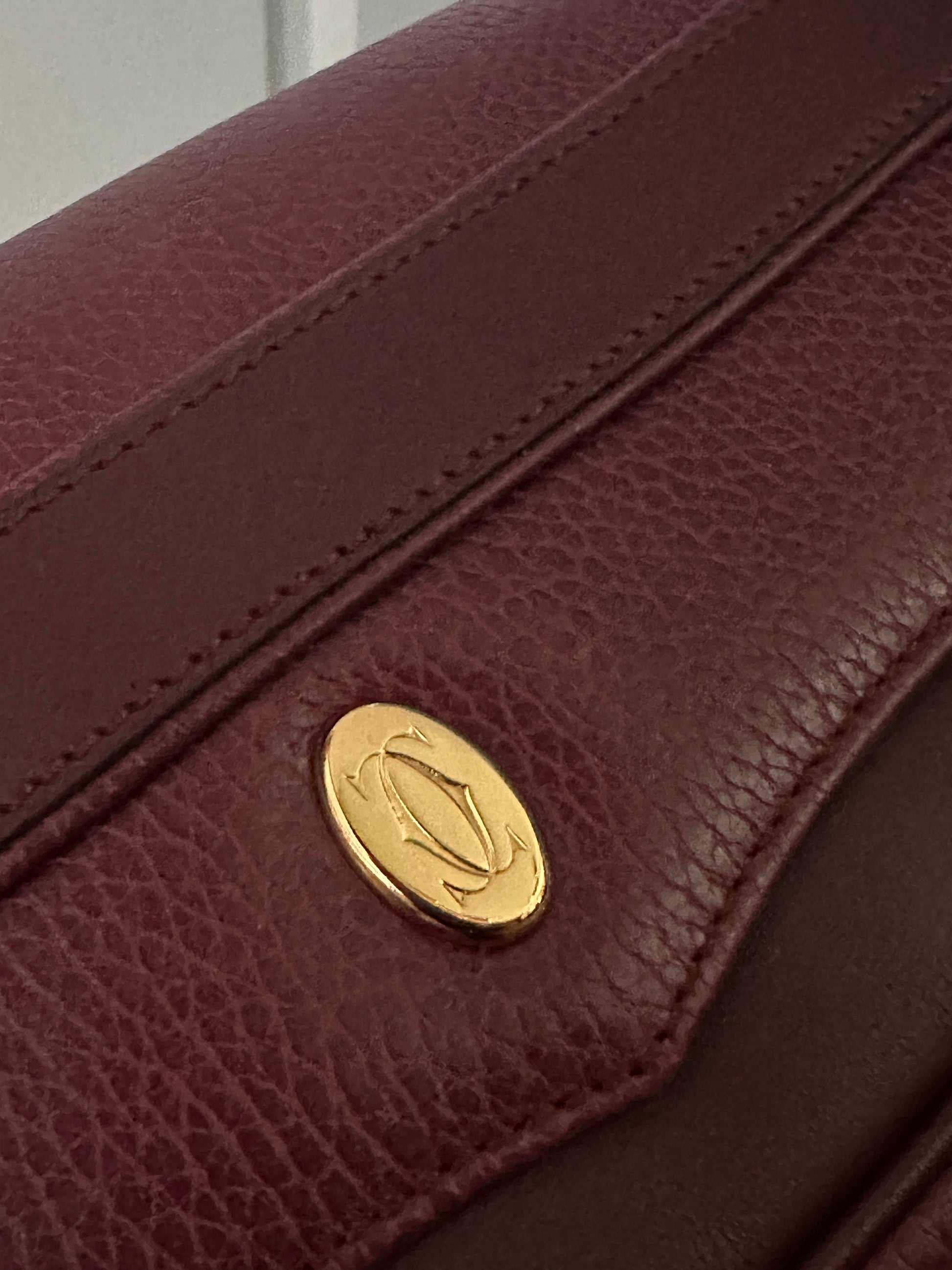 CARTIER VINTAGE 100% Authentic Genuine, Must de Cartier Leather Clutch Bag, Dark Red 1990's, Great Condition, Grade AB