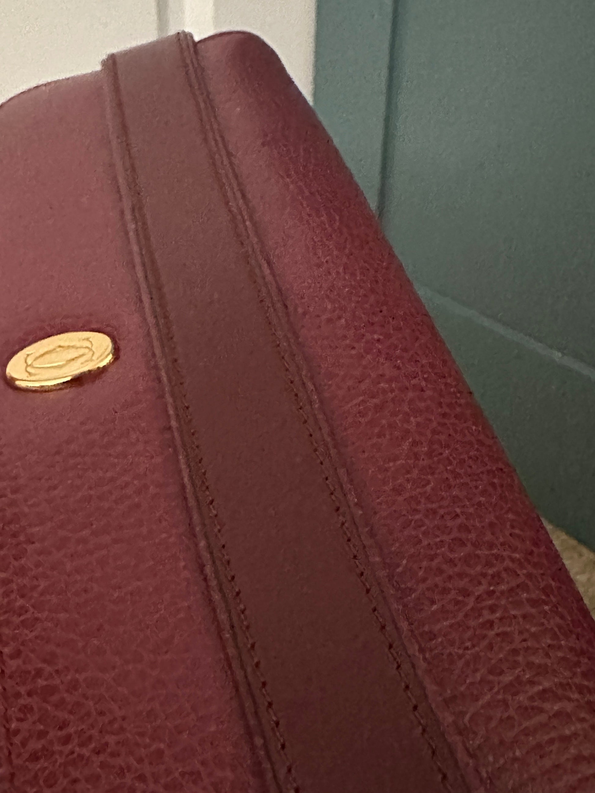 CARTIER VINTAGE 100% Authentic Genuine, Must de Cartier Leather Clutch Bag, Dark Red 1990's, Great Condition, Grade AB