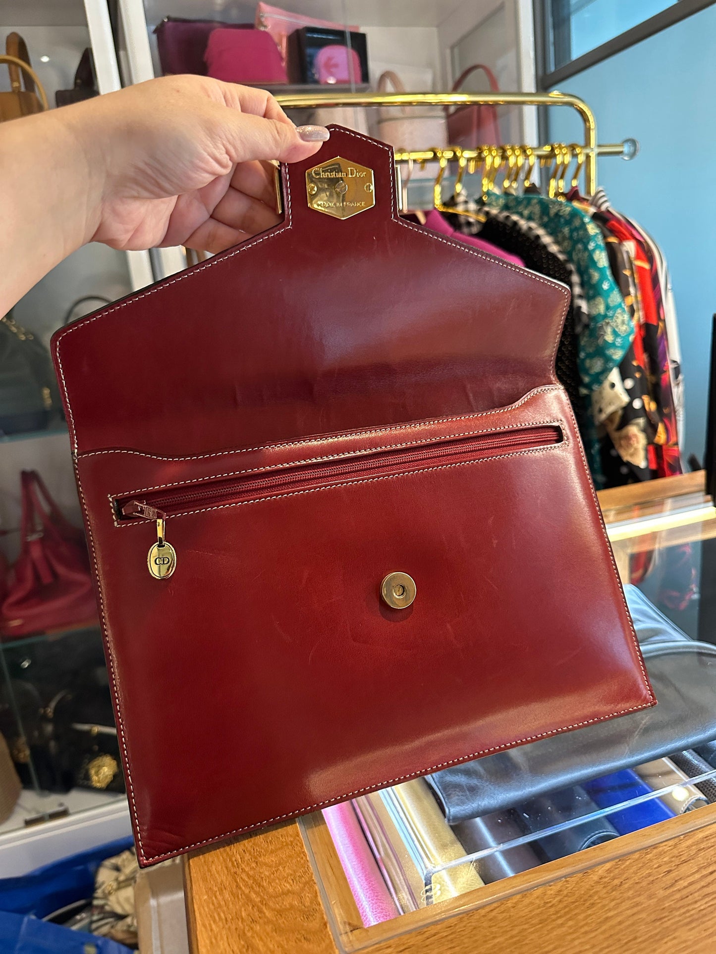Christian DIOR VINTAGE 100% Authentic Genuine, Leather Clutch, Red, 1980's, Good Condition, Grade B