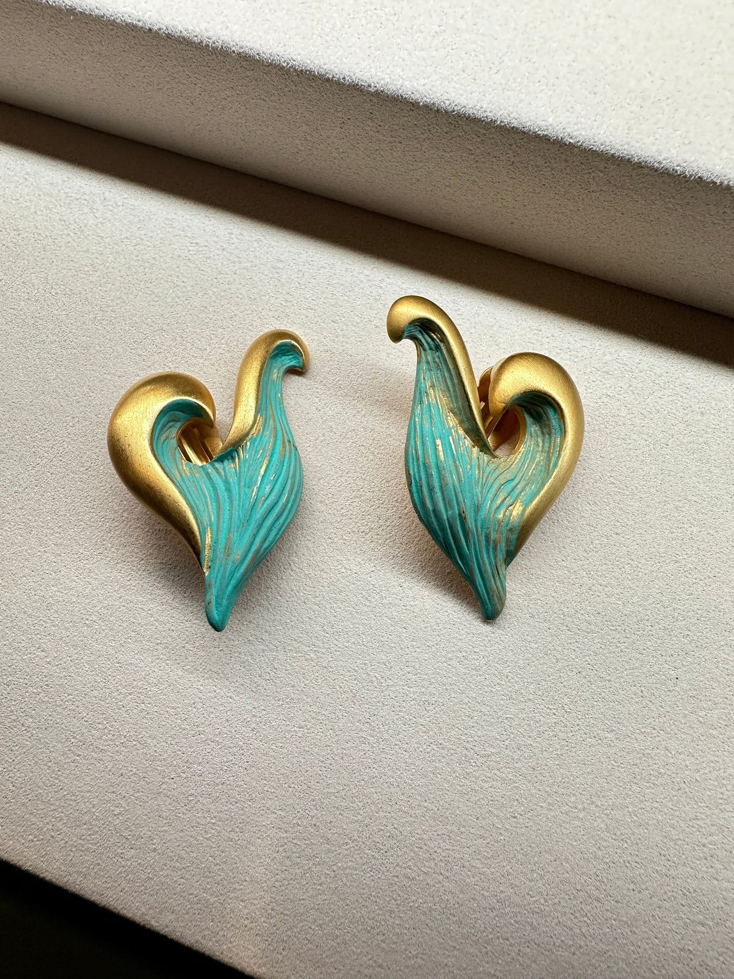 GIVENCHY VINTAGE, 100% Authentic Genuine, Clipped On Earrings, Light Teal and Gold, 1990's, Grade AB