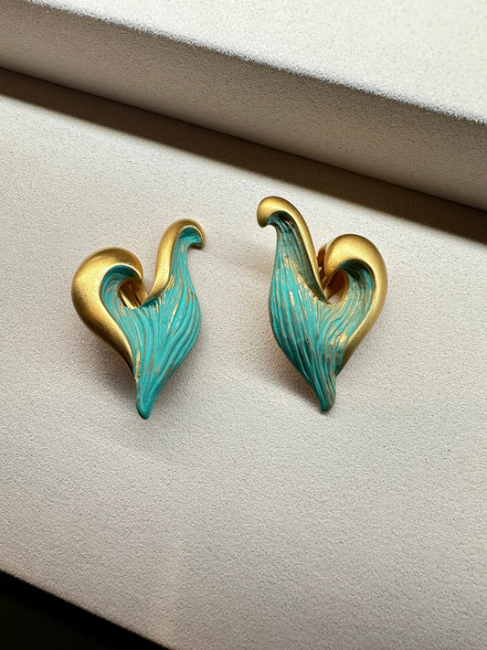 GIVENCHY VINTAGE, 100% Authentic Genuine, Clipped On Earrings, Light Teal and Gold, 1990's, Grade AB