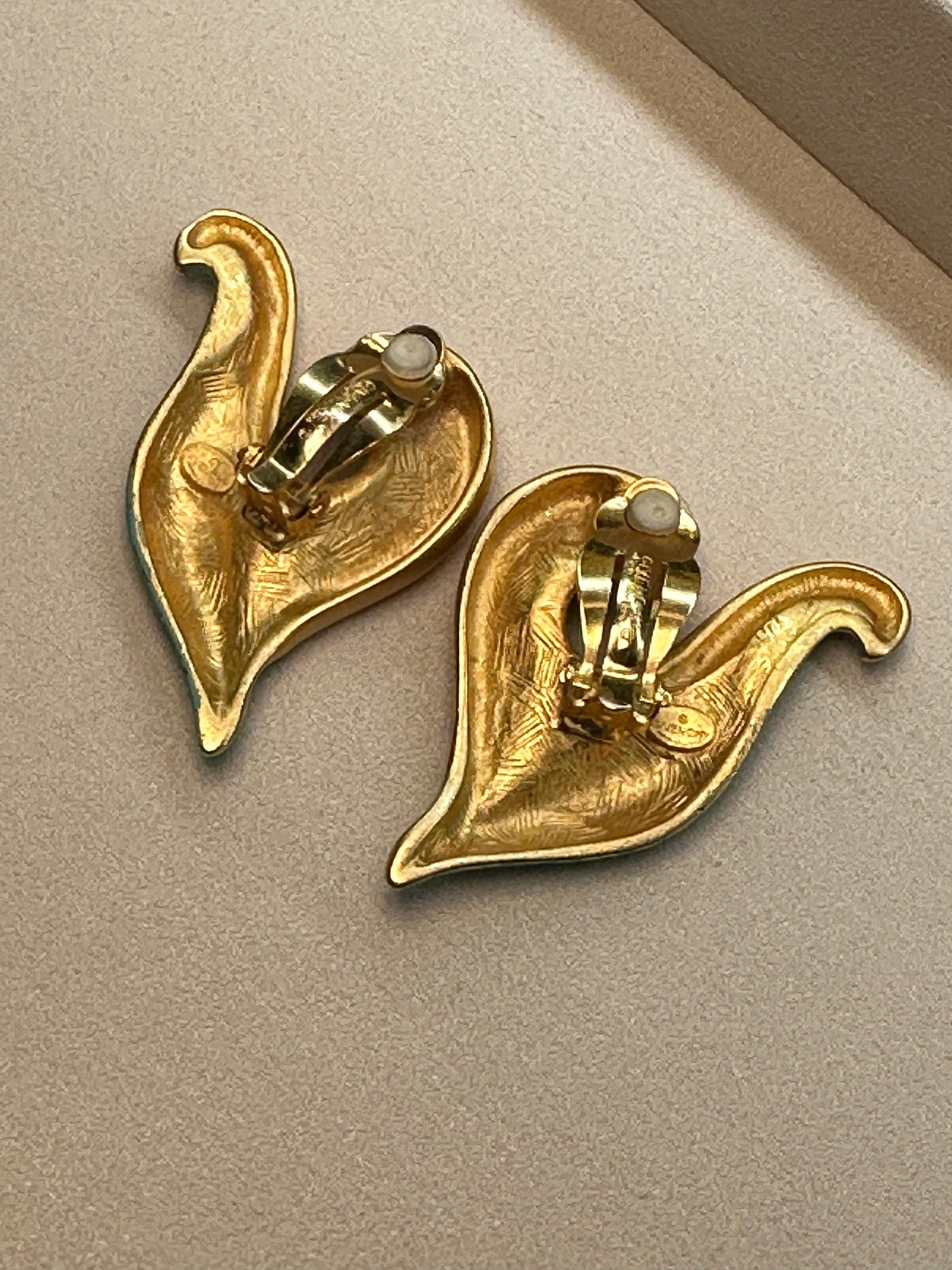 GIVENCHY VINTAGE, 100% Authentic Genuine, Clipped On Earrings, Light Teal and Gold, 1990's, Grade AB