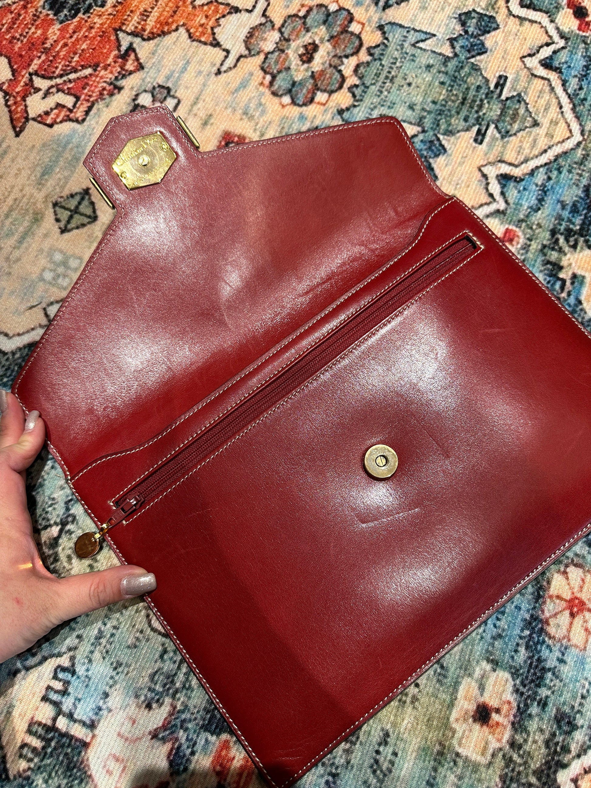 Christian DIOR VINTAGE 100% Authentic Genuine, Leather Clutch, Red, 1980's, Good Condition, Grade B