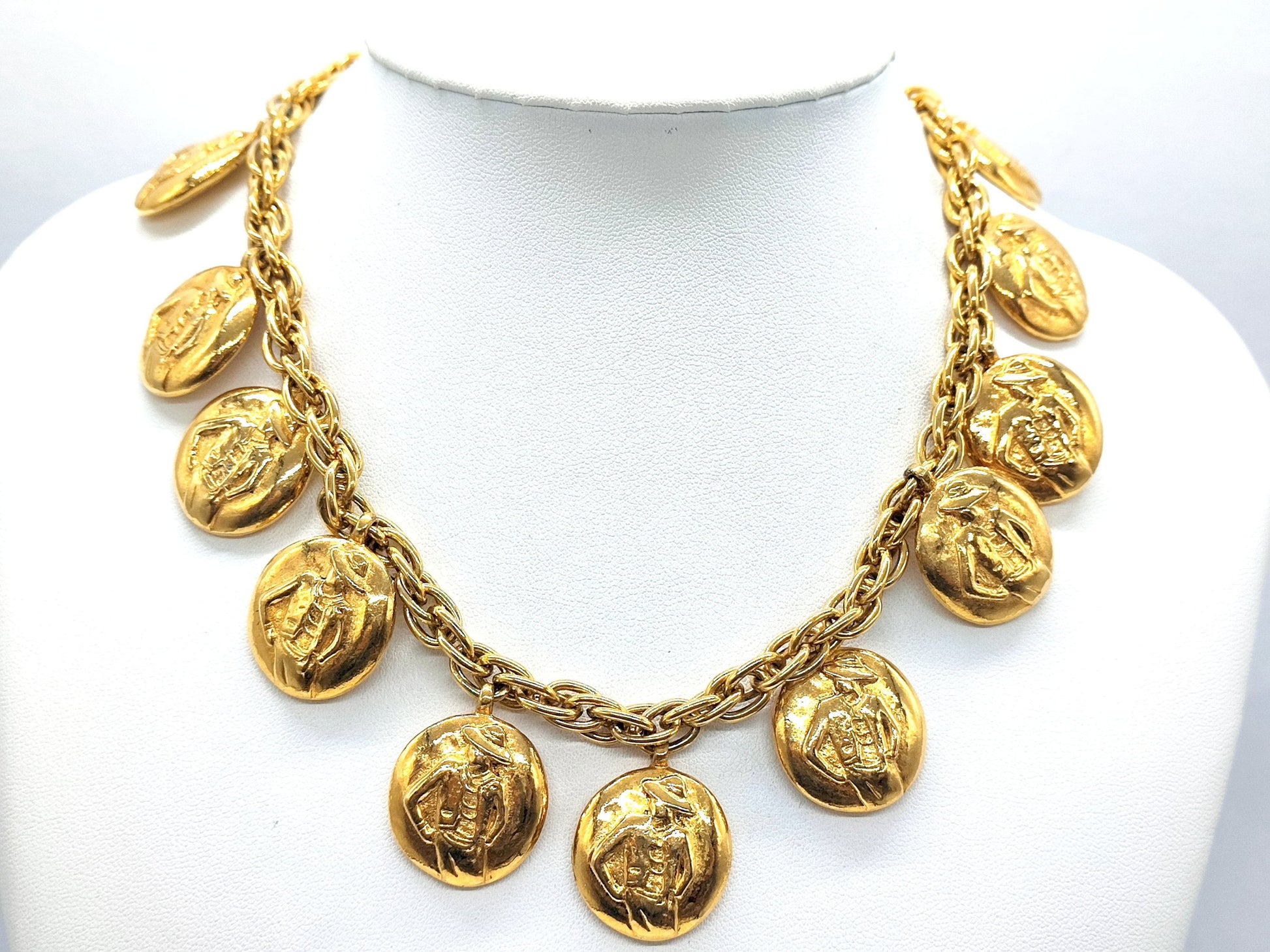 CHANEL VINTAGE 100% Authentic Genuine Coco Girl Charm Double-sided Necklace in Gold Plated, 1990's, Great Condition, Grade AB