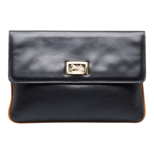 CELINE VINTAGE 100% Authentic Genuine, Carriage Fitting Leather Clutch Bag, Black, 1990's, Great Condition, Grade AB