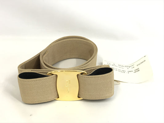 FERRAGAMO VINTAGE, 100% Authentic Genuine Bow Waist Belt, Khaki Beige, Great Condition