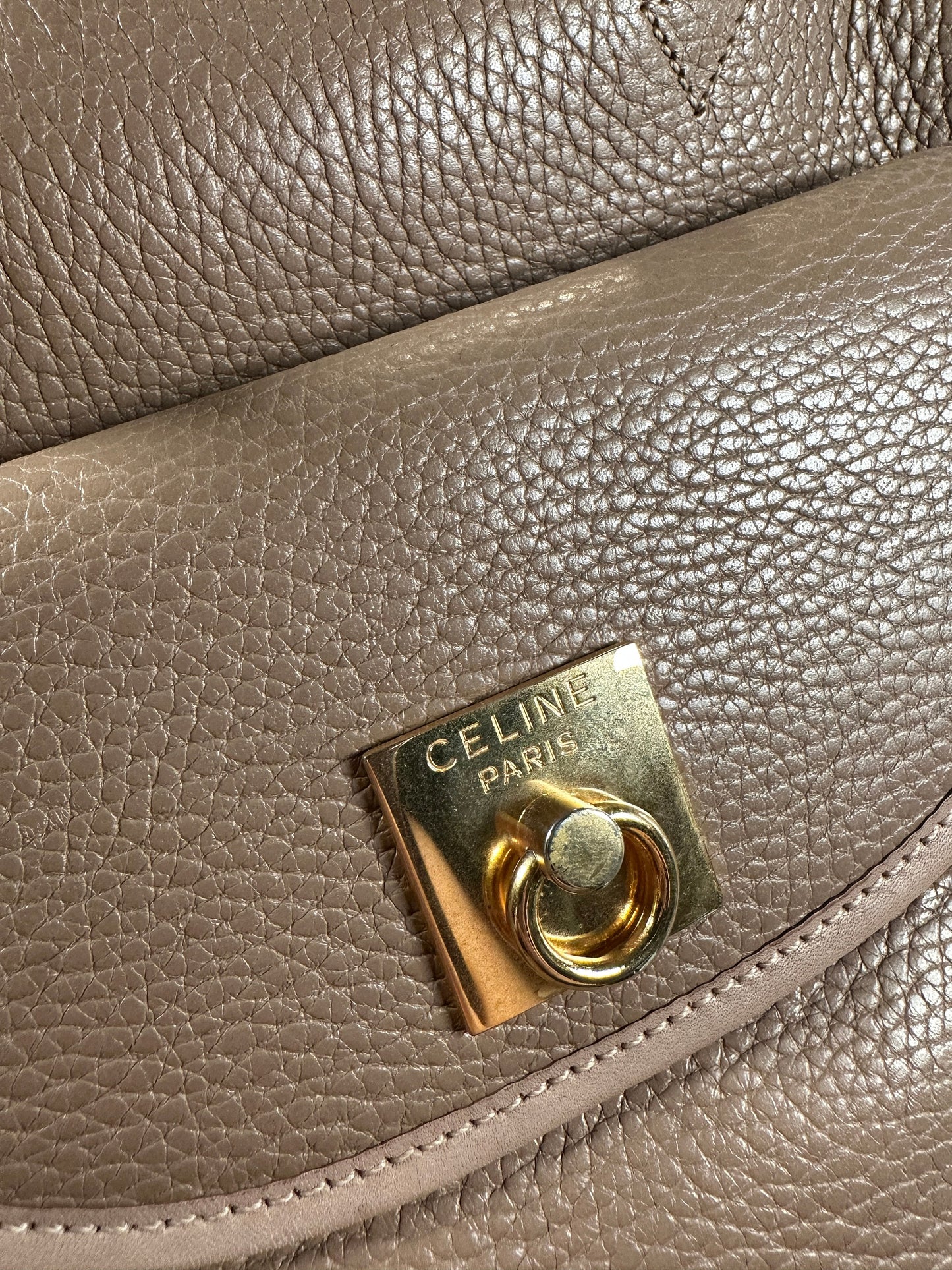 CELINE VINTAGE 100% Authentic Genuine Leather Double Handle Hand Bag, Oat Beige Colour, Late 1990 - Early 2000's, Great Condition