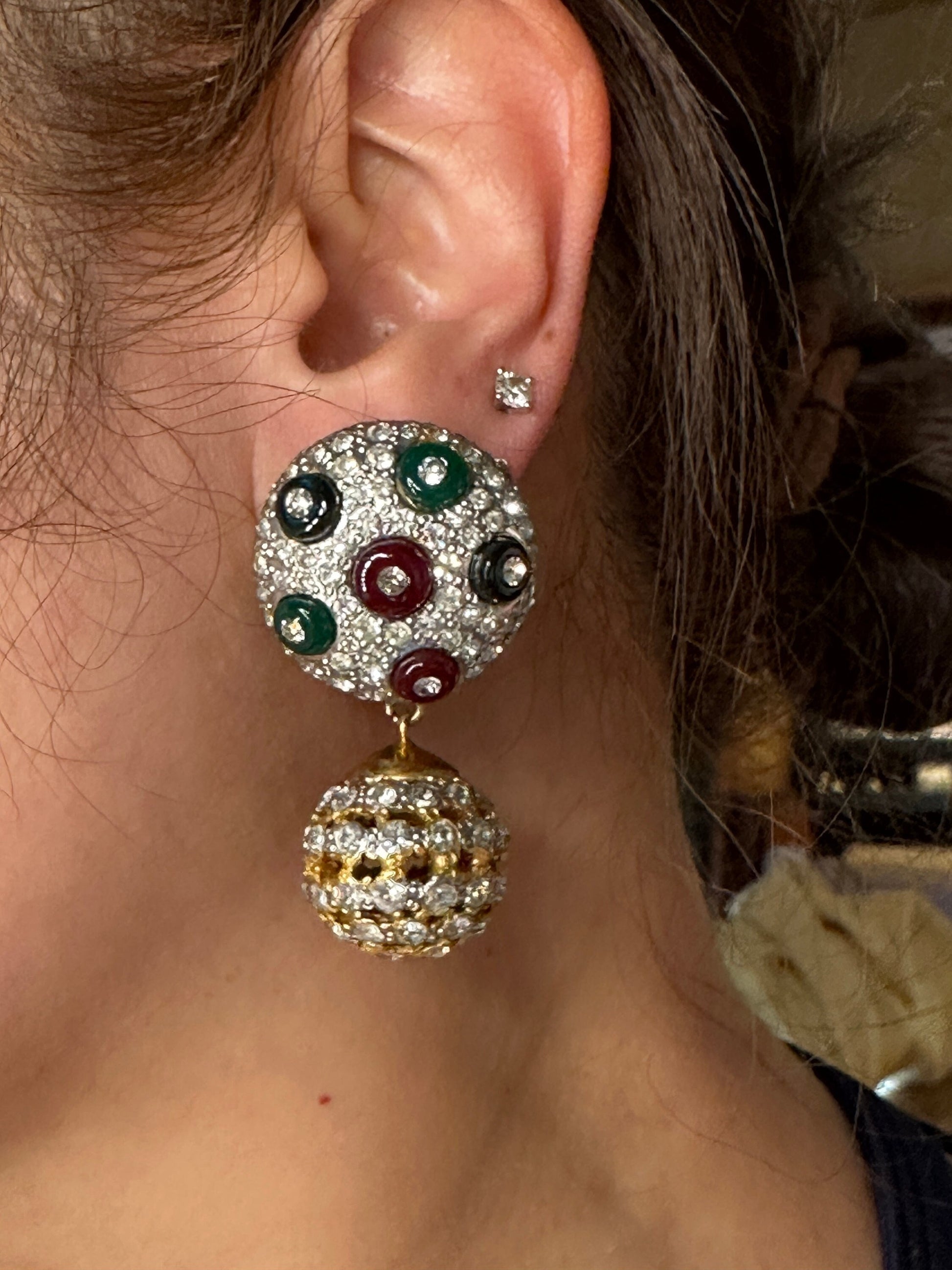 VALENTINO VINTAGE 100% Authentic Genuine, Crystal Paved Disco Ball Clip On Earrings in Gold, 1990's