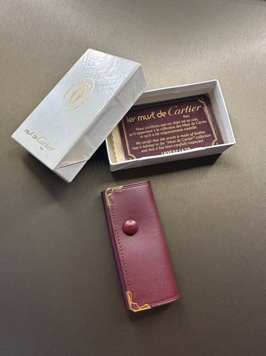 CARTIER VINTAGE, 100% Authentic Genuine Brand New In Box Leather Key Case, Classic Wine Colour, Great Condition