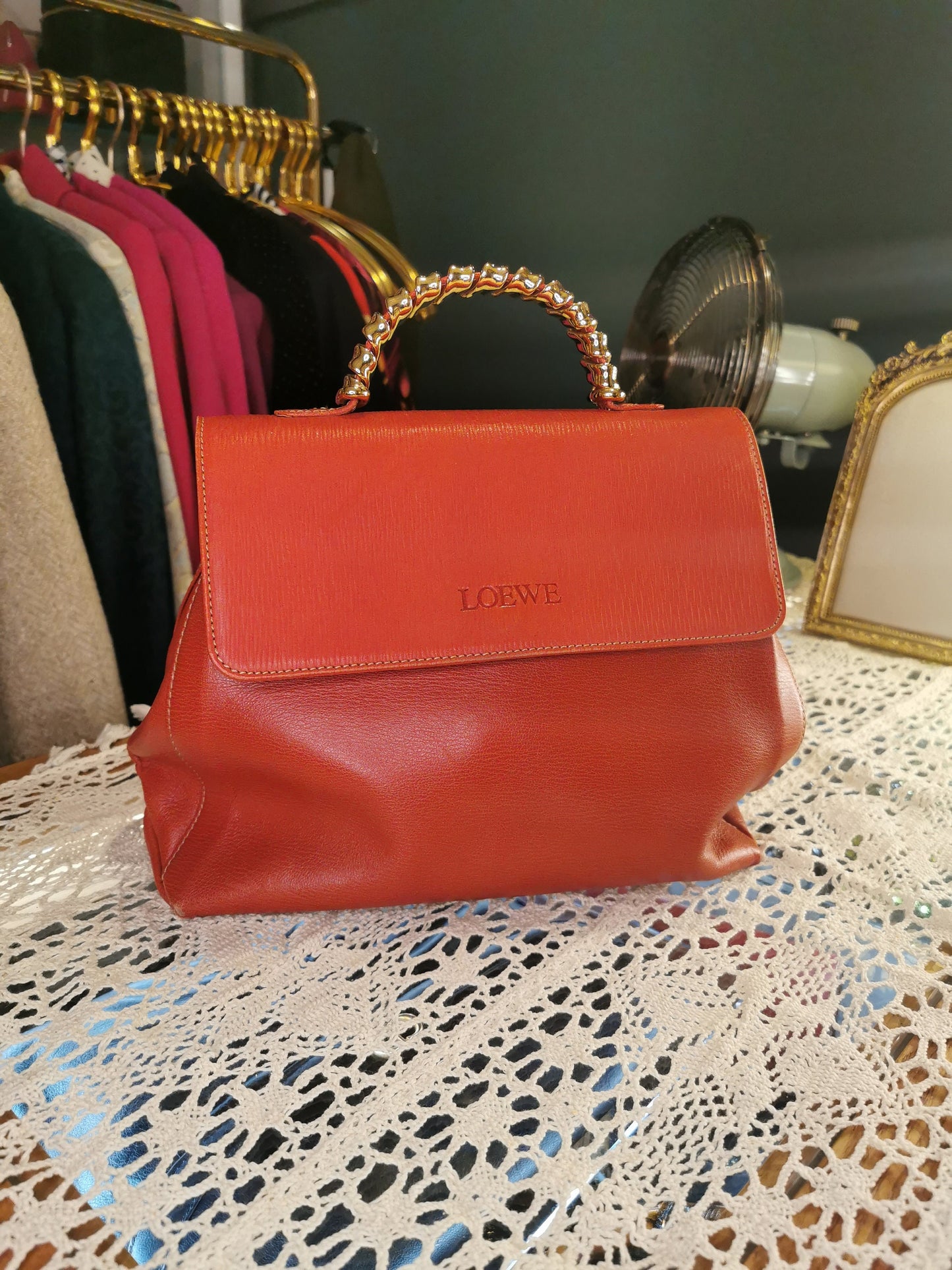 LOEWE VINTAGE 100% Authentic Genuine Top Handle Iconic Velazquez Two-way Bag, Orange, 1990's, Great Condition, Rare