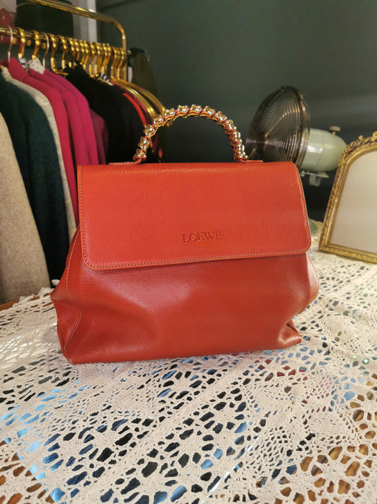 LOEWE VINTAGE 100% Authentic Genuine Top Handle Iconic Velazquez Two-way Bag, Orange, 1990's, Great Condition, Rare