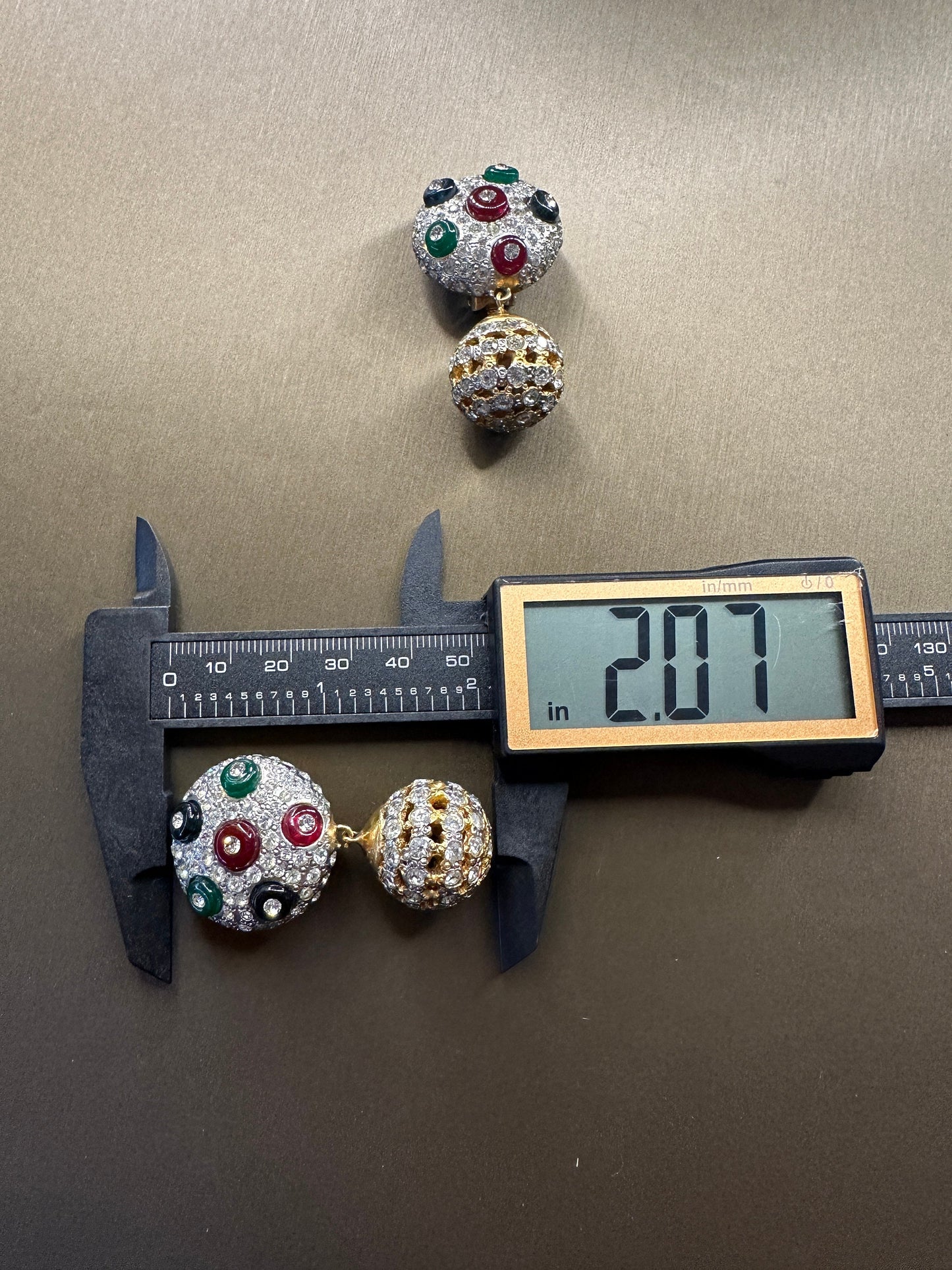 VALENTINO VINTAGE 100% Authentic Genuine, Crystal Paved Disco Ball Clip On Earrings in Gold, 1990's