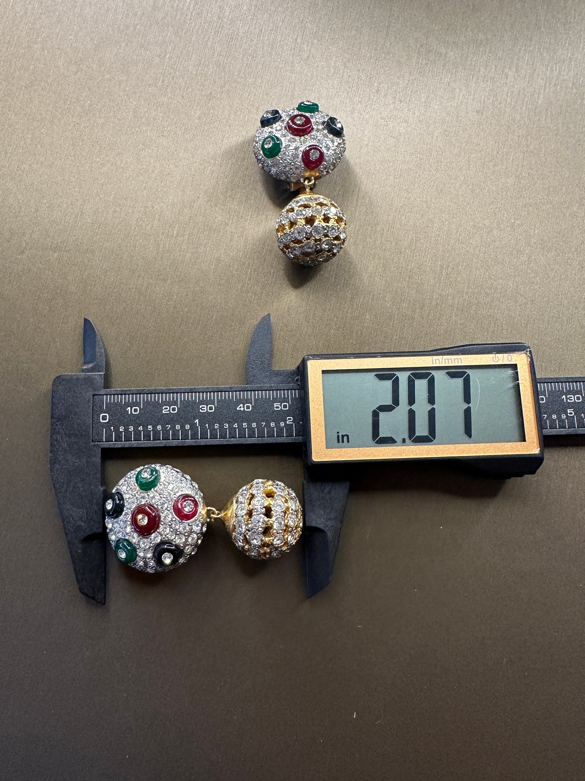 VALENTINO VINTAGE 100% Authentic Genuine, Crystal Paved Disco Ball Clip On Earrings in Gold, 1990's