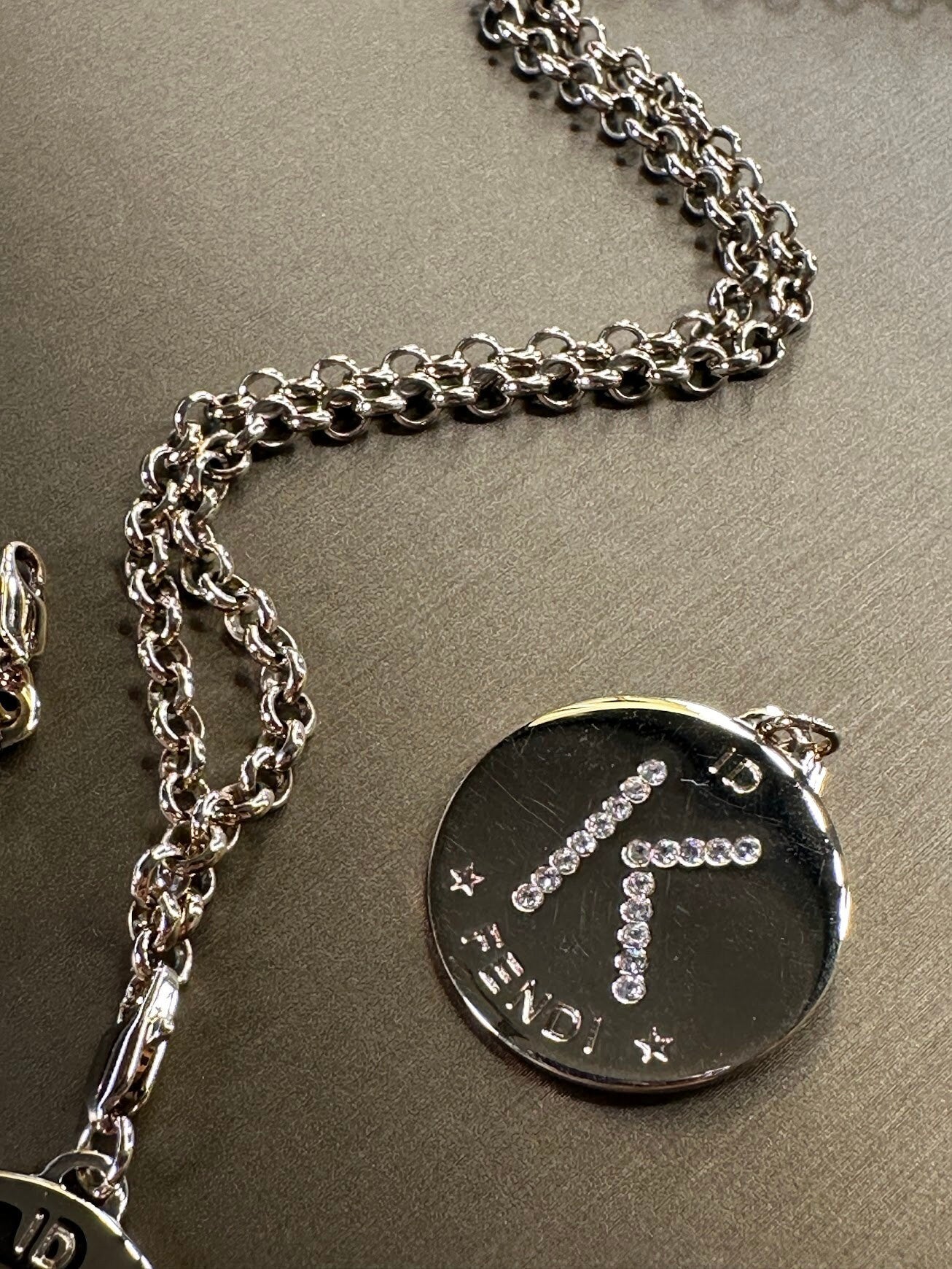 FENDI Vintage 100% Authentic Genuine, ID Identification Tag Necklace with Alphabet "K" and "Capricorn", 1990's