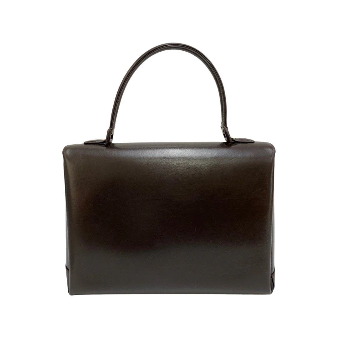 Rare GUCCI VINTAGE 100% Authentic Genuine, Top Handle Turn Lock Handbag, DarkBrown, Great Condition, Grade A