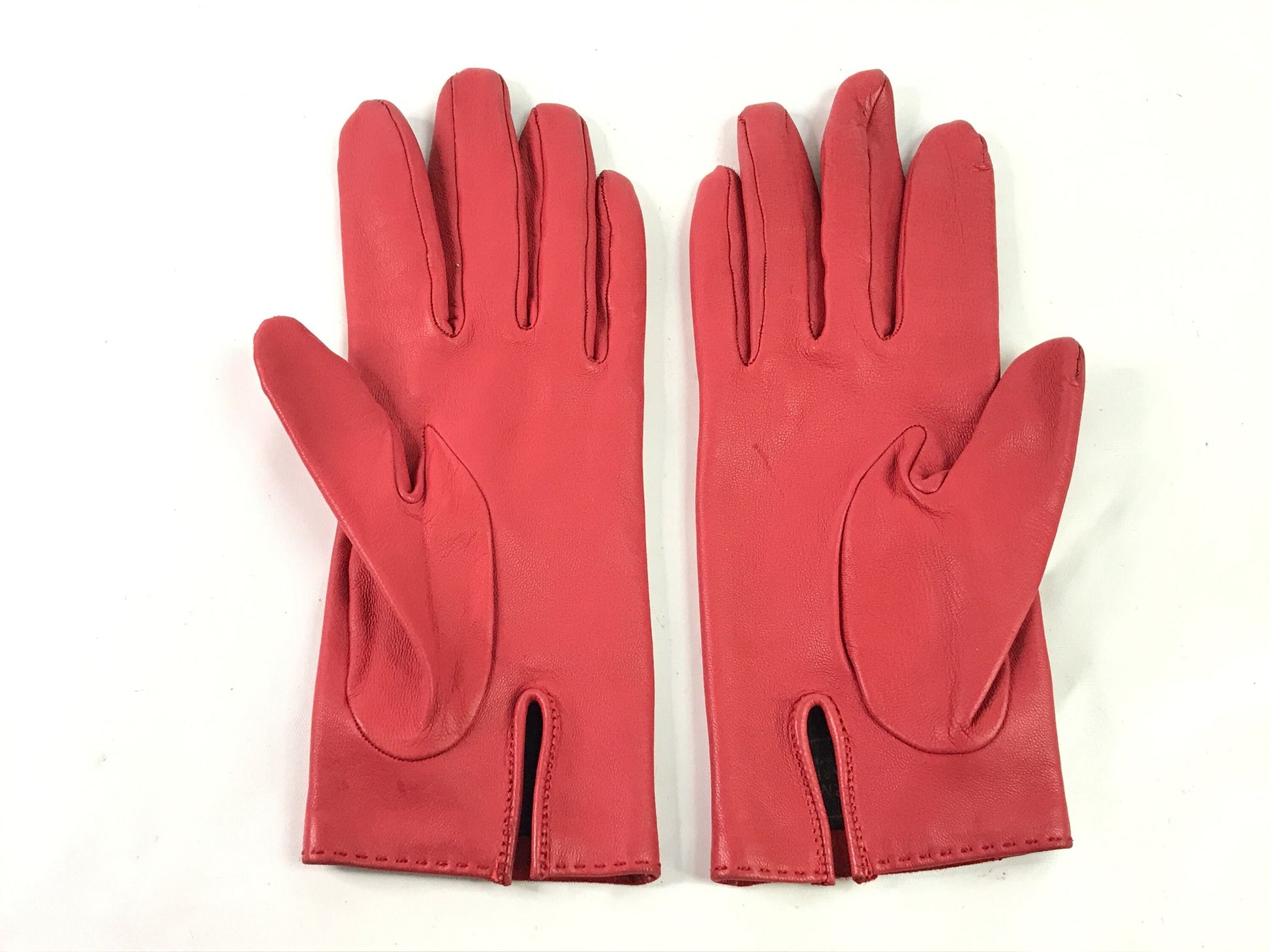 HERMES VINTAGE 100% Genuine Lamb Skin and Suede Gloves, Red, Great Condition, Grade AB