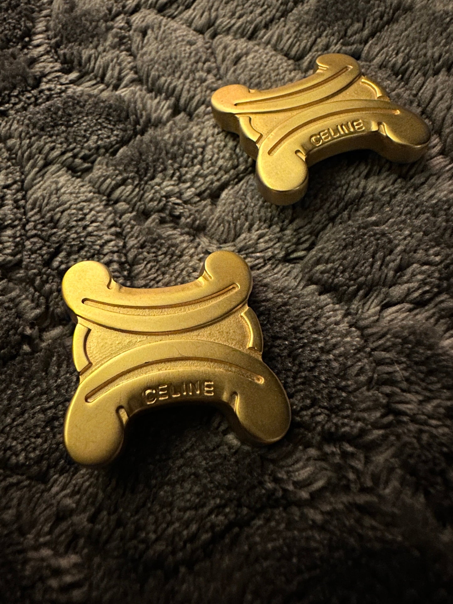 CELINE VINTAGE 100% Authentic Genuine Clip On Logo Earrings in Gold, 1990's, Great Condition
