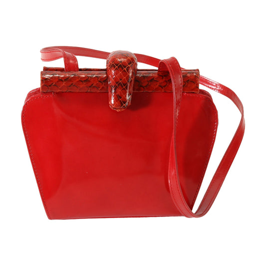 PRADA VINTAGE 100% Authentic Genuine, Waxy Leather Bag with Python Accent, Red, 1990's, Great Condition, Rare, Grade AB