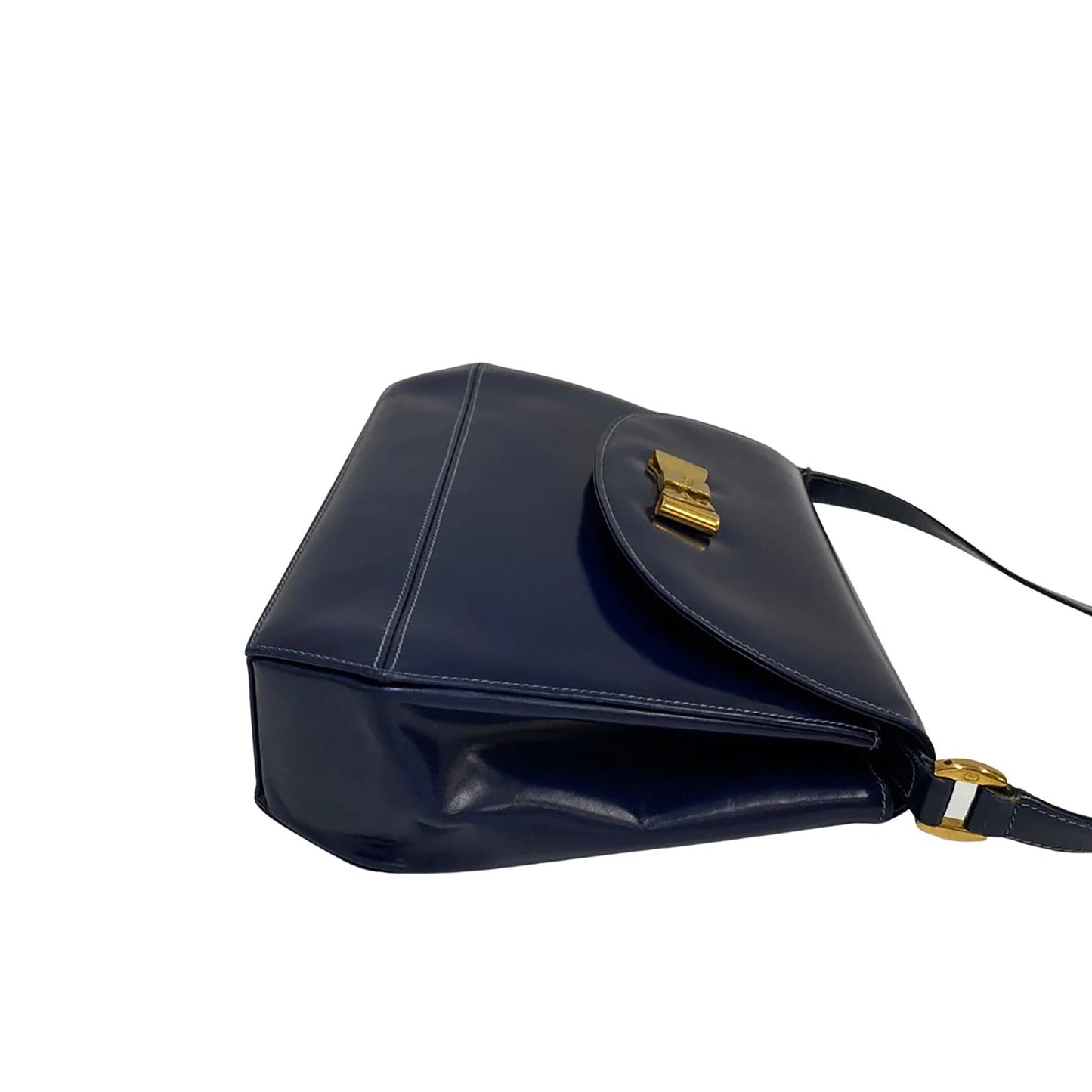 GUCCI VINTAGE 100% Authentic Genuine Leather Shoulder Bag, Gold Bow Shape Buckle, Midnight Blue, late 80's, Great Condition, Rare