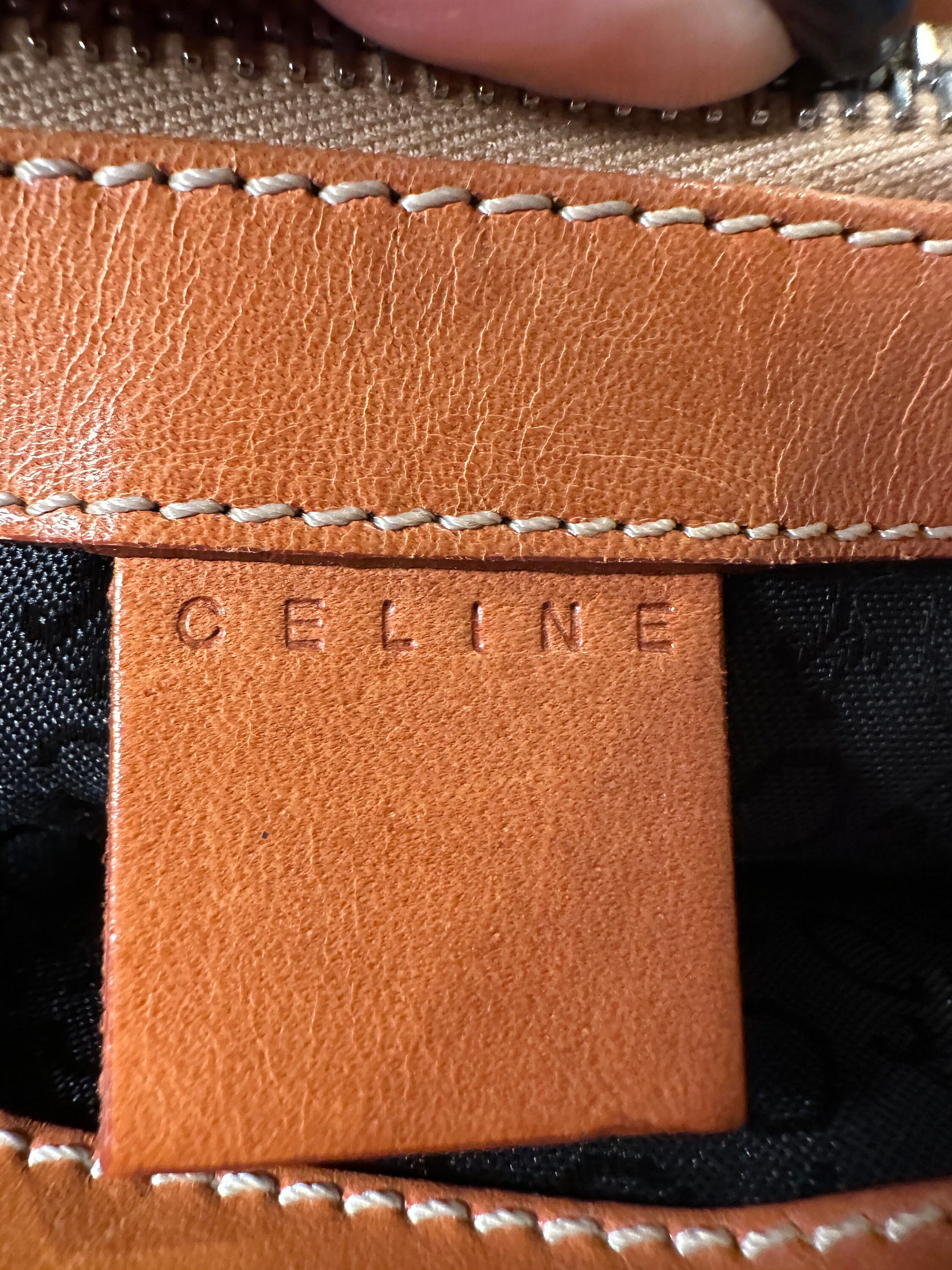 CELINE VINTAGE 100% Authentic Genuine, Double Handle Monogram Handbag, Black Suede, 1990's, Great Condition