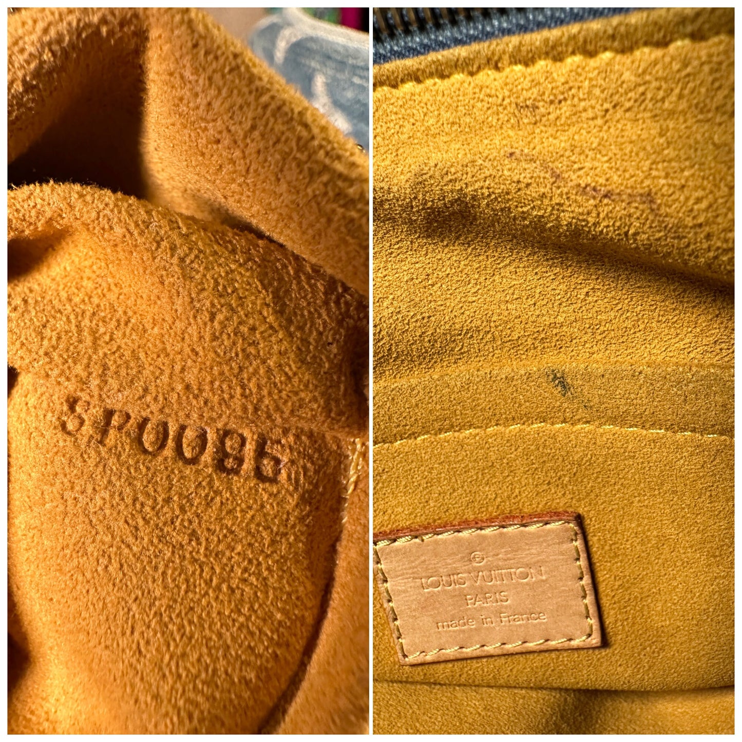 LOUIS VUITTON VINTAGE 100% Authentic Genuine, Double Handle Monogram Denim Handbag, Black Suede, 1990's, Great Condition