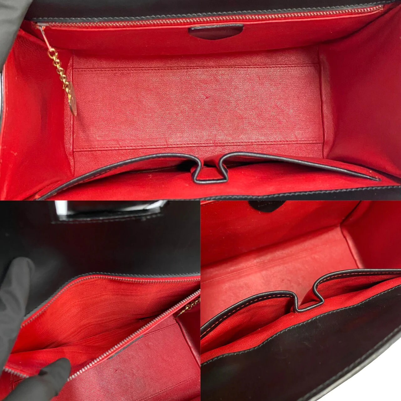 CELINE VINTAGE 100% Authentic Genuine, Vanity Case Style Handbag, Black with Contrast Red Leather Inner Lining, Late 1990's, Great Condition